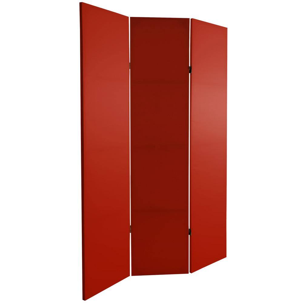 None Antique Red 6 ft. Printed 3-Panel Room Divider