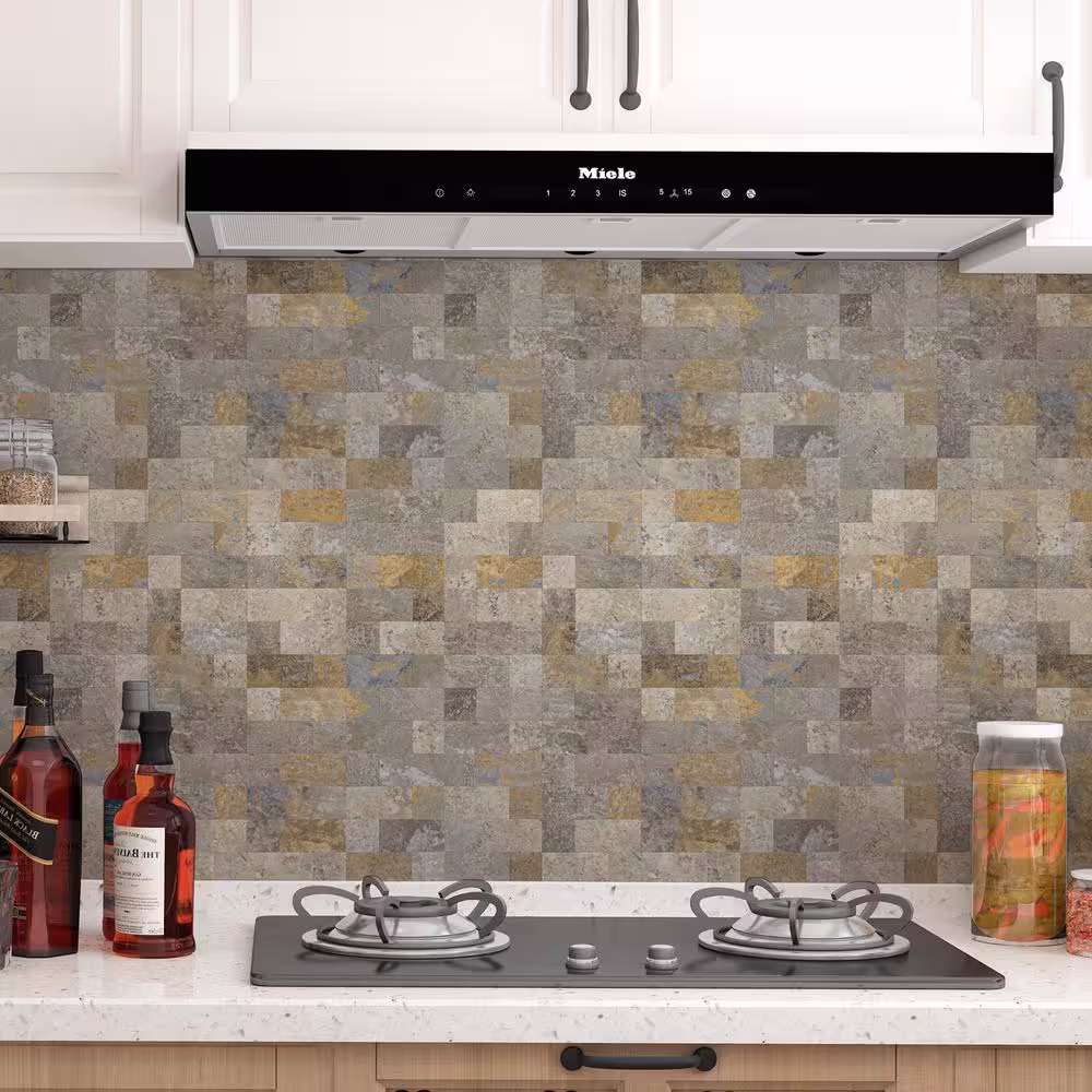 Art3d Tan 12 in. x 12 in. PVC Peel and Stick Tile Backsplash for Kitchen, Mosaics Faux Stone Backsplash (5 sq. ft./Box)