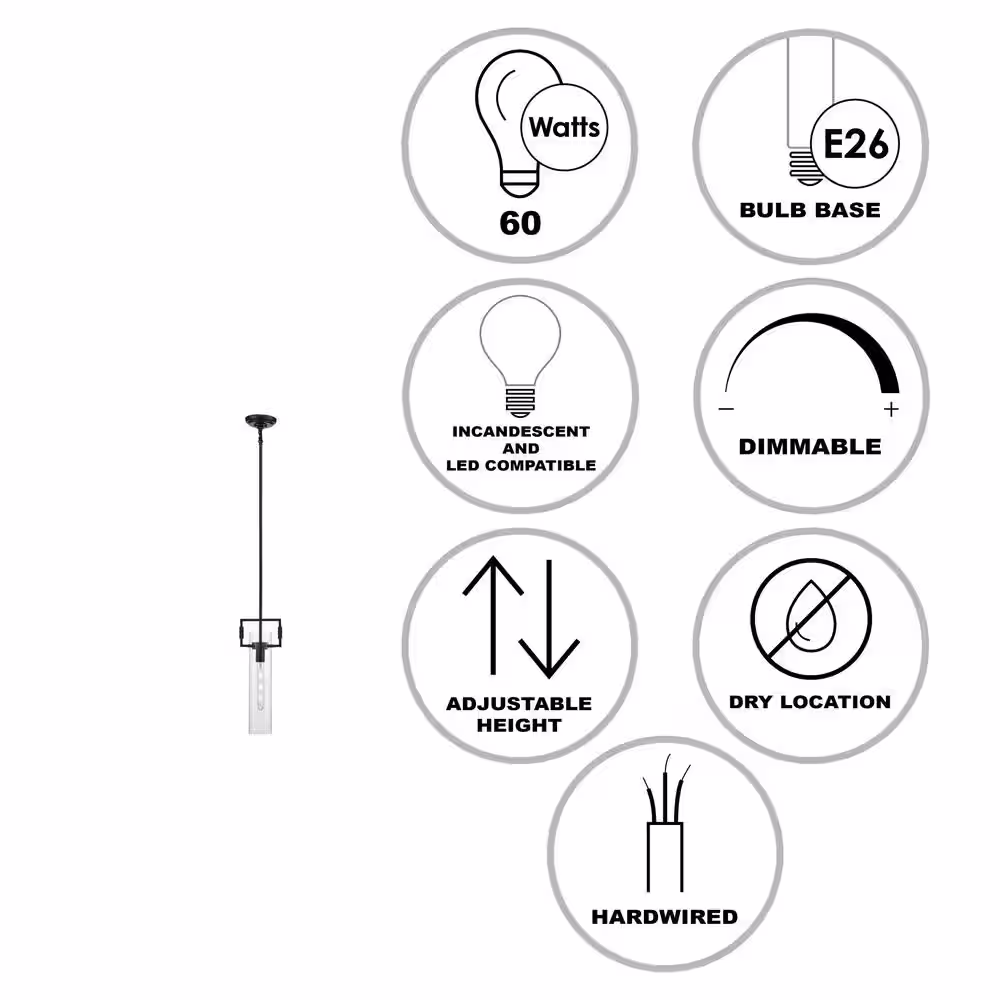 Bel Air Lighting 1-Light Black Mini Pendant Light Fixture with Clear Glass Shade