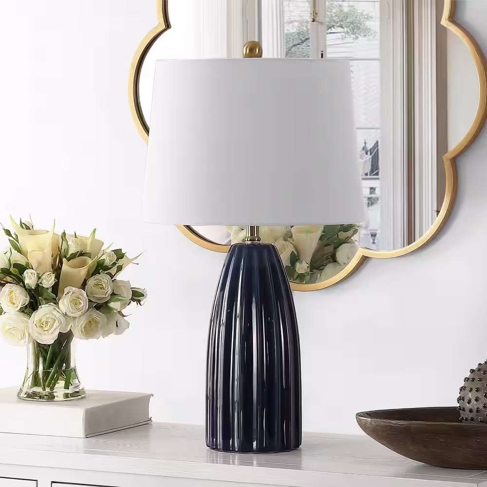 Safavieh Kayden 25. 5 in. Navy Blue Table Lamp with White Shade