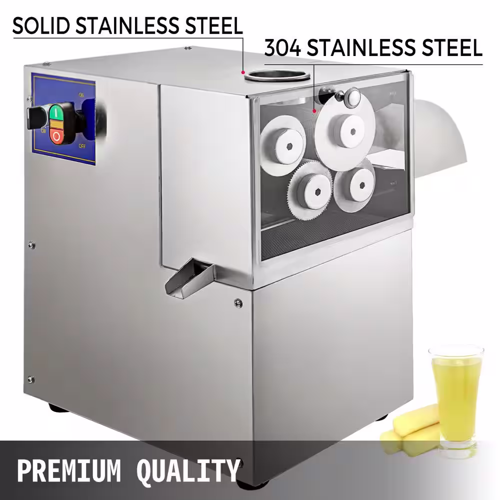 VEVOR Sugarcane Press Electric 4-Rollers 304-Stainless Steel Juicers 660 lbs./h Output Sugar Cane Press with Transparent Door