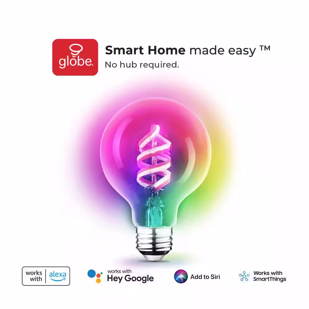 Globe Electric 7-Watt (60-Watt Equivalent) G25 Shape E26 Base Wi-Fi Smart LED Light Bulb, Multi-Color Changing RGB, Tunable White