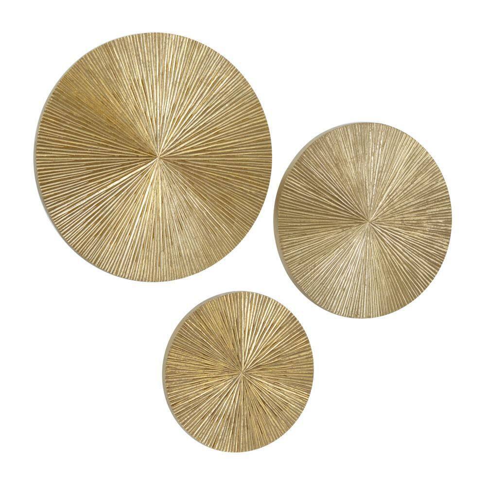 CosmoLiving by Cosmopolitan Wood Gold Carved Radial Plate Wall Decor (Set of 3)