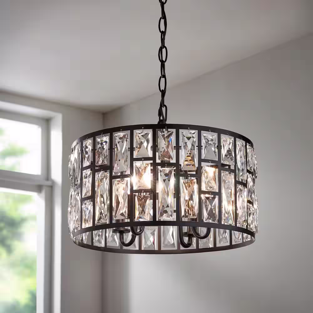 Home Decorators Collection Kristella 4-Light Black Crystal Chandelier