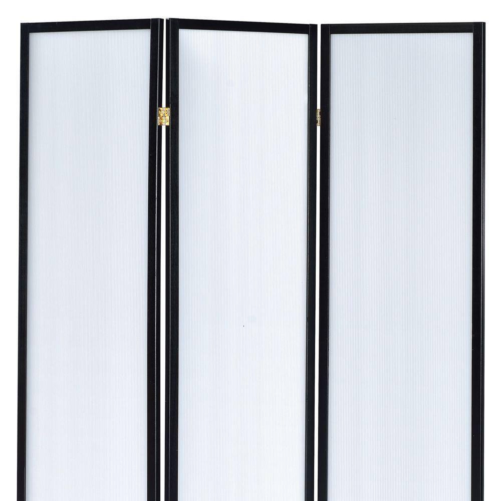 Benjara 6 ft. Black 3-Panel Folding Screen Room Divider with Translucent Inserts