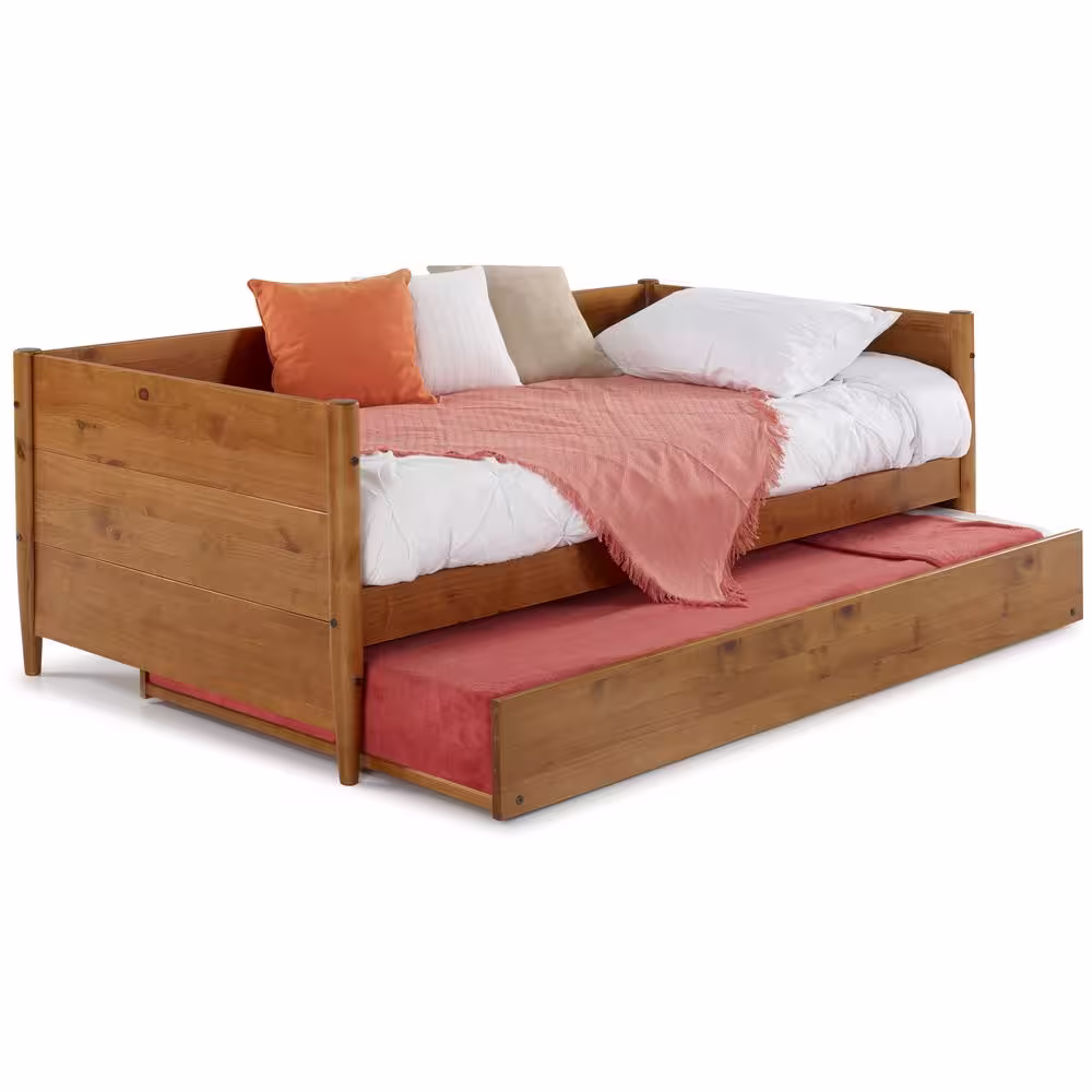Camaflexi Mid-Century Castanho Twin Size Daybed with Twin Size Trundle Bed
