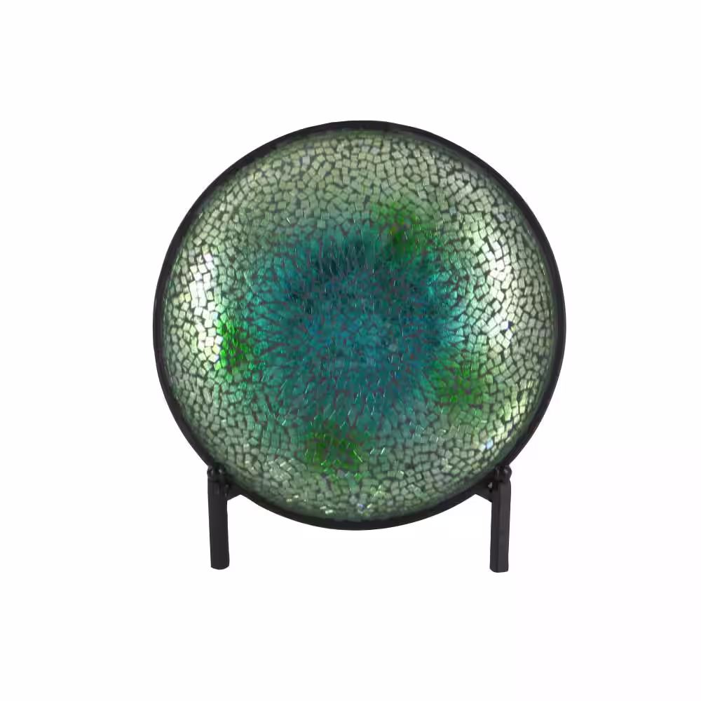 Litton Lane Green Glass Mosaic Inspired Abstract Charger with Black Stand