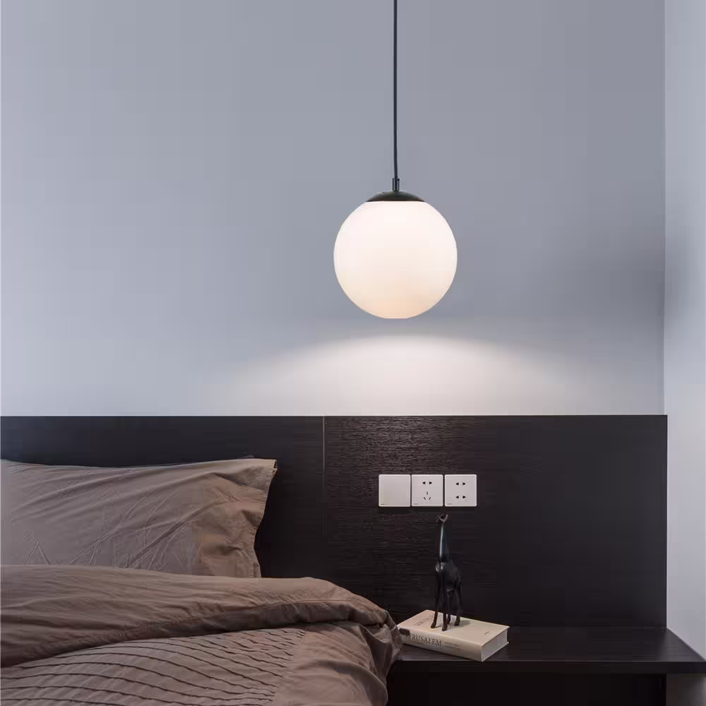 Light Society Zeno 1-Light Black/White Globe Pendant with Glass Shade