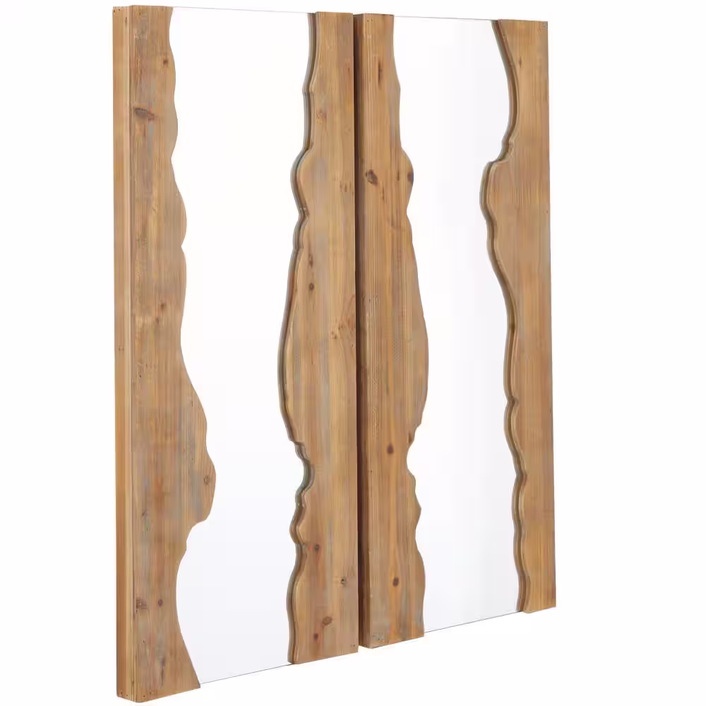 Litton Lane 31 in. x 14 in. Handmade Live Edge Rectangle Framed Brown Wall Mirror (Set of 2)