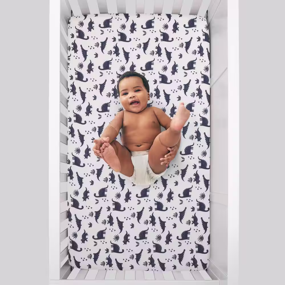 CARTER'S Dino Adventure Gray and Blue 3 Piece Crib Bedding Set - Comforter Fitted Polyester Crib Sheet and Crib Skirt
