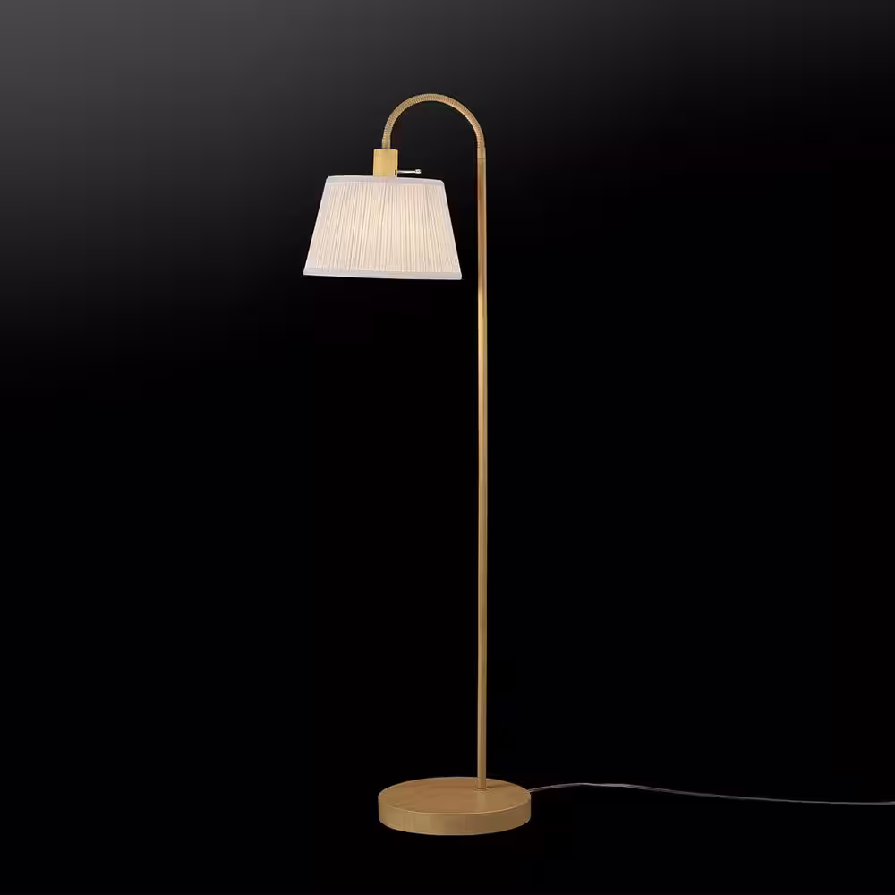 Globe Electric 68 in. Light Faux Wood Floor Lamp with White Pattern Shade, On/Off Rotary Switch on Socket