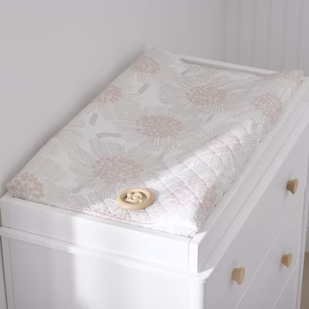 The Company Store Company Kids Flower Burst Quilted Pink Multi Organic Cotton Percale Bedroom Linen Changing Pad Cover