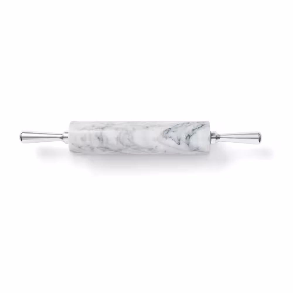 Fox Run White Marble Rolling Pin and Base with Aluminum Handles