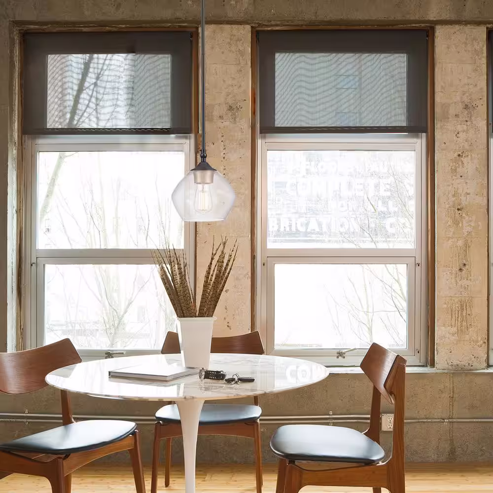 Globe Electric Harrow 1-Light Matte Black Pendant with Clear Glass Shade