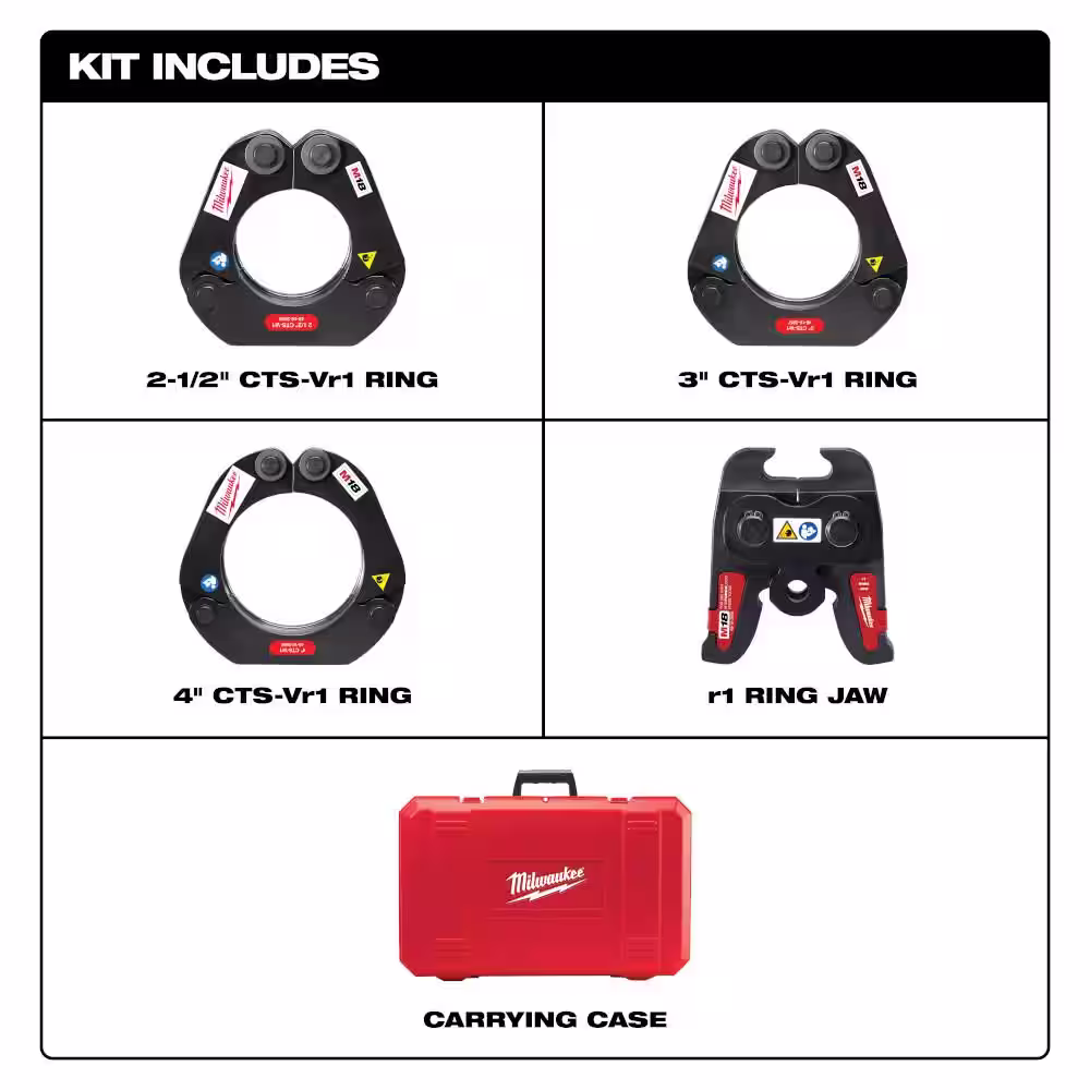 Milwaukee M18 Force Logic 2-1/2 in. - 4 in. Press Ring Kit Set (4 Jaws Included)