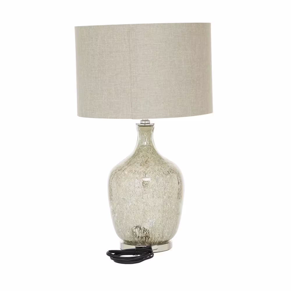 None 27 in. Silver Glass Task and Reading Table Lamp with Faux Mercury Glass Finish