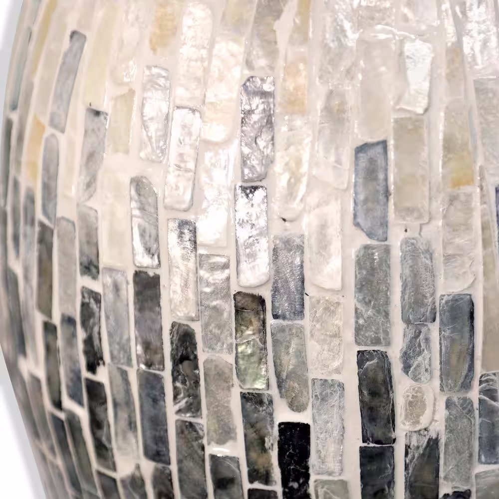 StyleCraft 33 in. Capiz Shell on White Ceramic Base Indoor Table Lamp with Fabric Shade