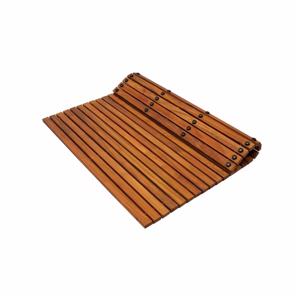 None Oiled Brown Teak Indoor and Outdoor String Mat with Rubber Footing 30 in. x 30 in.