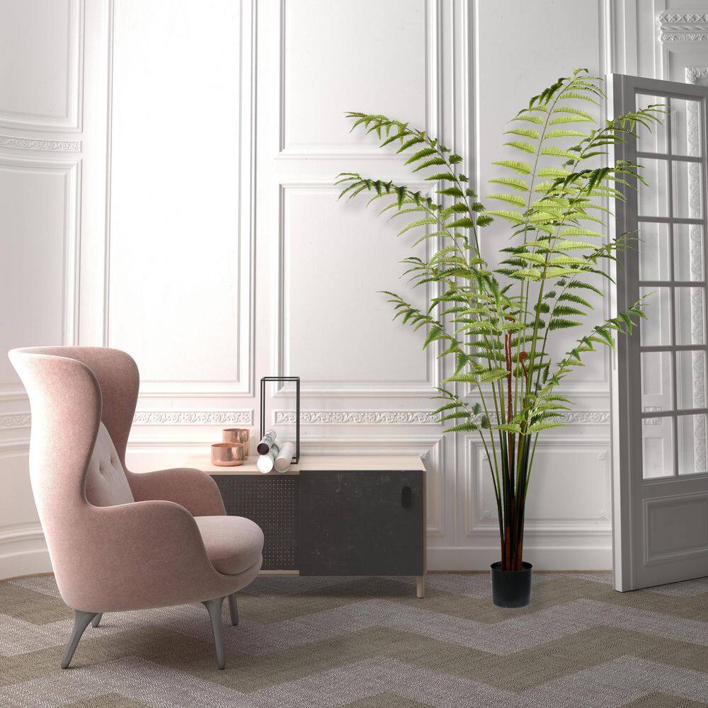 Vickerman 7 ft. Green Artificial Leather Other Everyday Fern in Pot