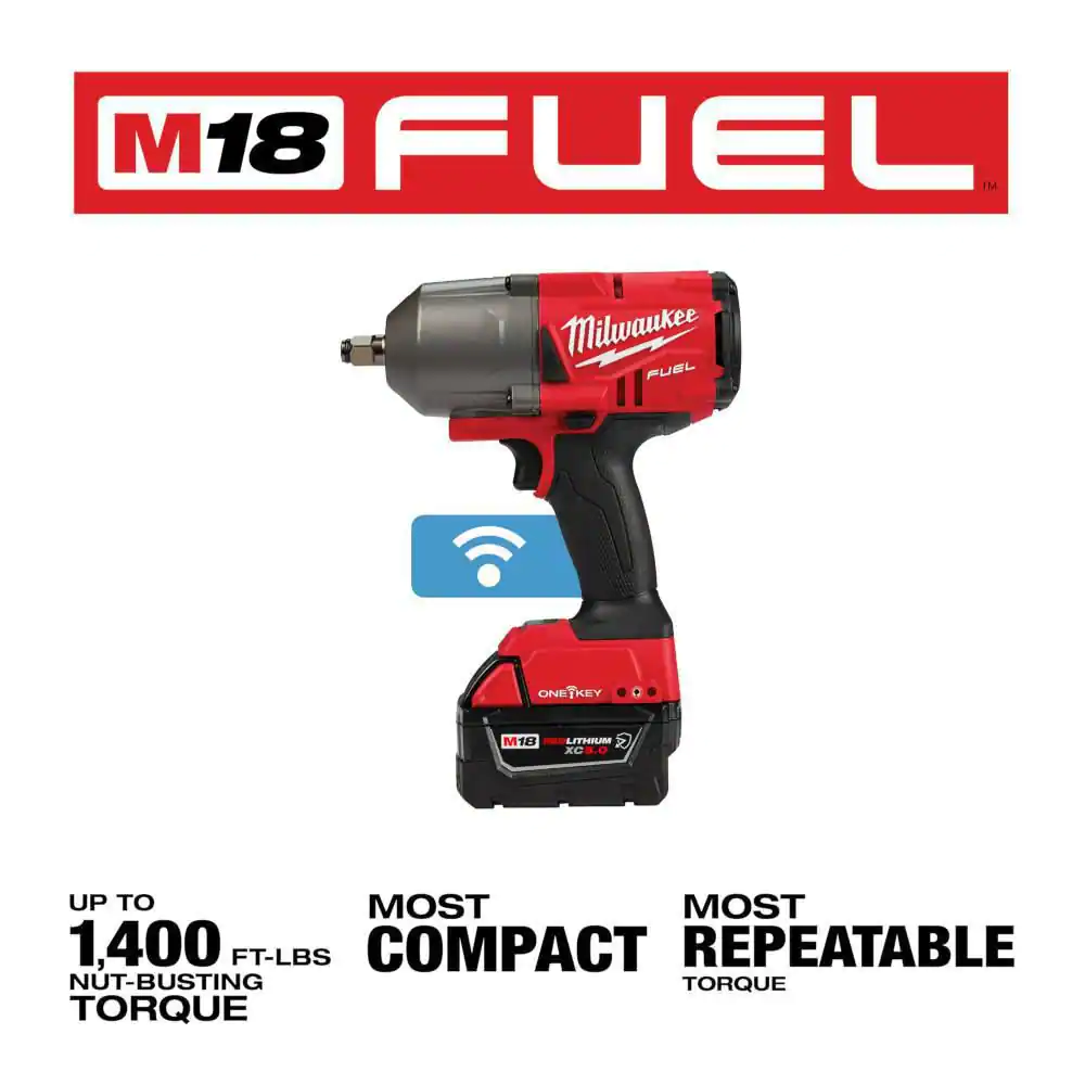 Milwaukee M18 FUEL ONE-KEY 18V Li-Ion Brushless Cordless 1/2 in. High-Torque Impact Wrench with Friction Ring, Resistant Batteries