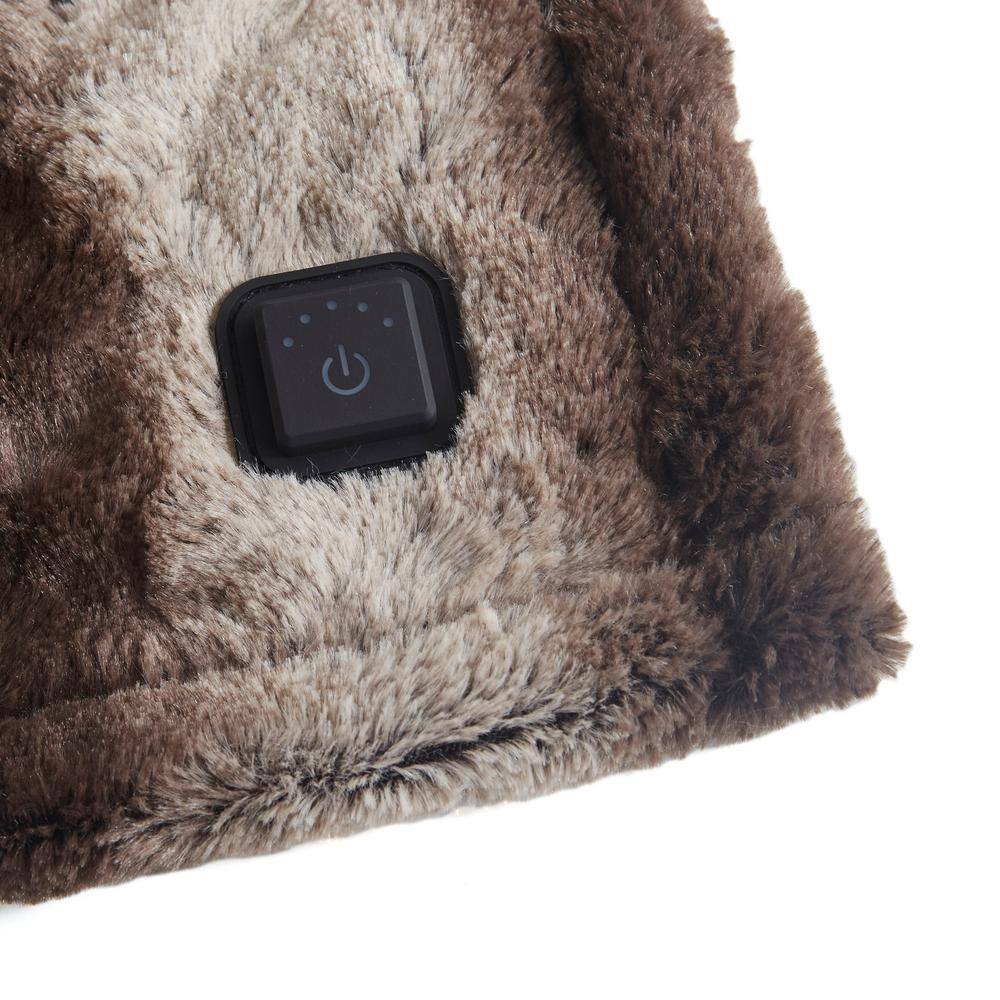 Beautyrest Marselle Brown 50 in. x 64 in. Faux Fur Heated Wrap with Built-in Controller
