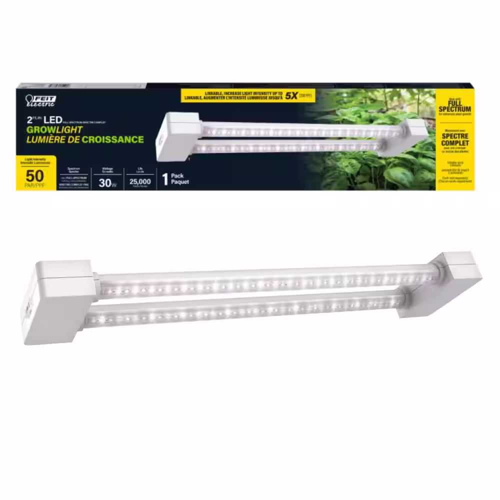 Feit Electric 2 ft. 2-Light 30-Watt White Full Spectrum Daylight LED Non-Dimmable Indoor Linkable Plant Grow Light Fixture