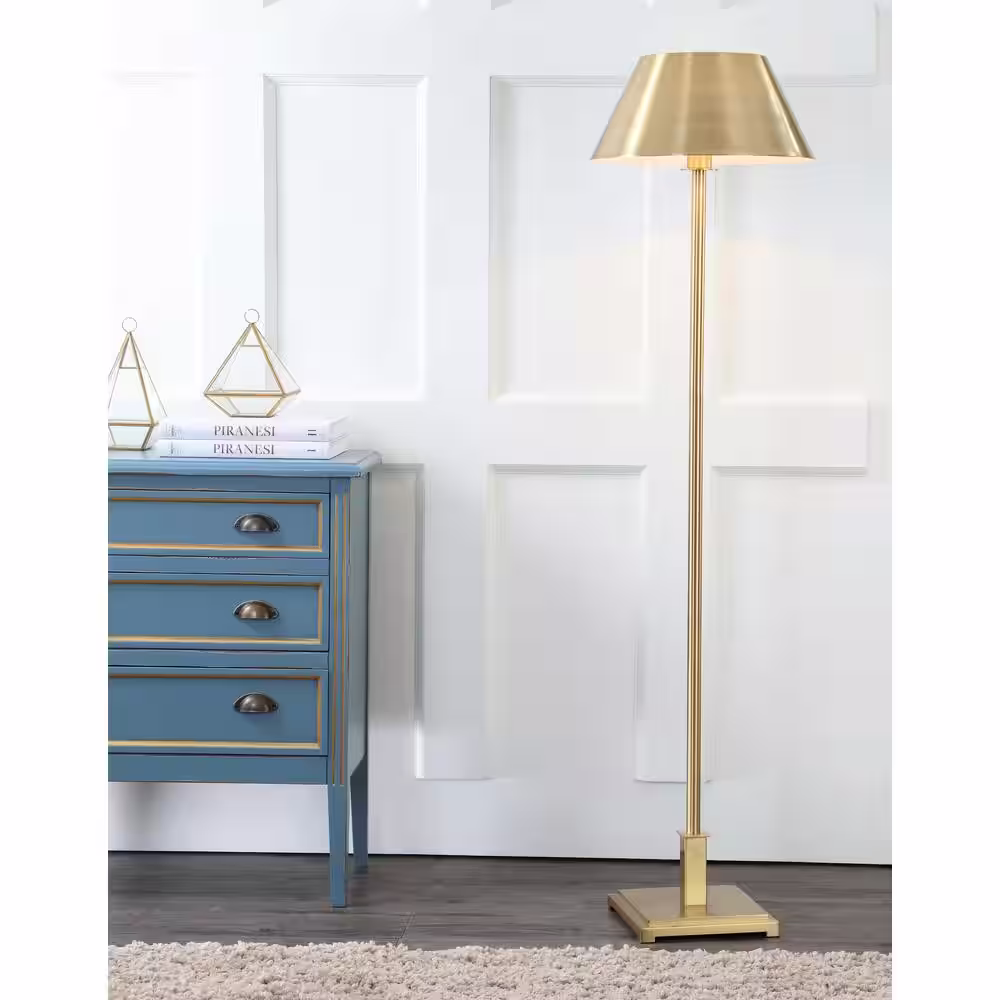 JONATHAN Y Roxy 60 in. Brushed Brass Metal Floor Lamp