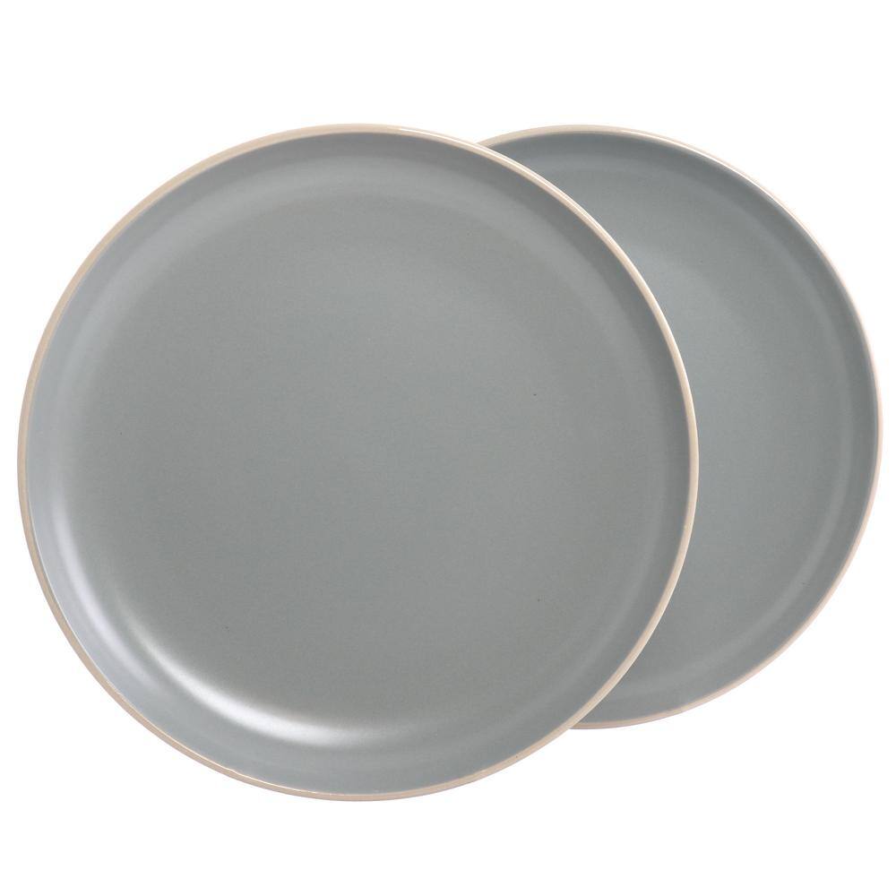 GIBSON HOME Rockaway 2-Piece 10.5 in. Round Stoneware Dinner Plate Set in Matte Grey
