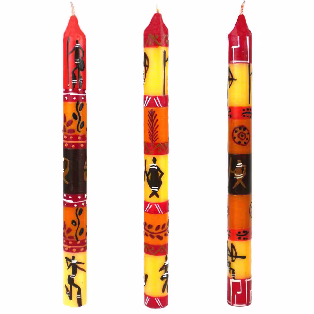 None Unscented Brown Boxed Damisi Design Hand-Painted Dinner Candles (Set of 3)