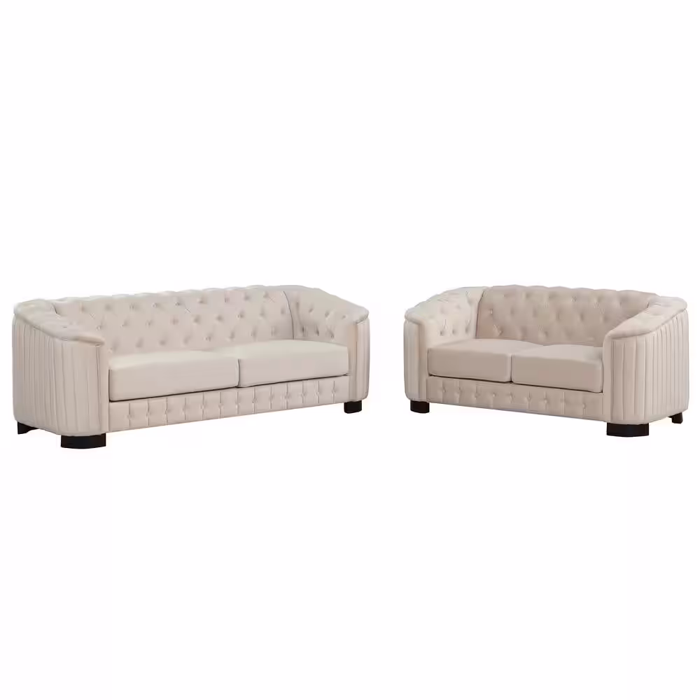 Nestfair 3-Piece Beige Velvet Upholstered Living Room Set