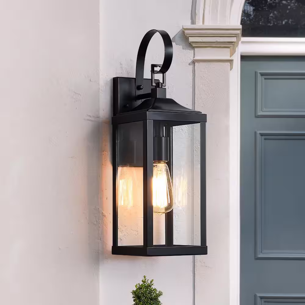 TRUE FINE Jefferson 19.3 in. 1-Light Black Outdoor Wall Lantern Sconce