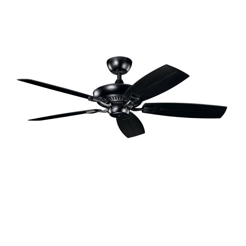 KICHLER Canfield Patio 52 in. Indoor/Outdoor Satin Black Downrod Mount Ceiling Fan with Pull Chain