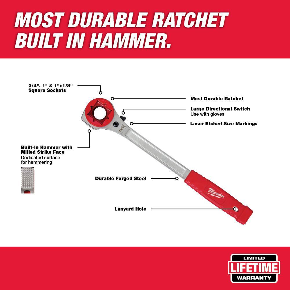 Milwaukee Lineman's High Leverage Ratcheting Wrench with Milled Strike Face and 12 in. Canvas Utility Bucket Tool Bag