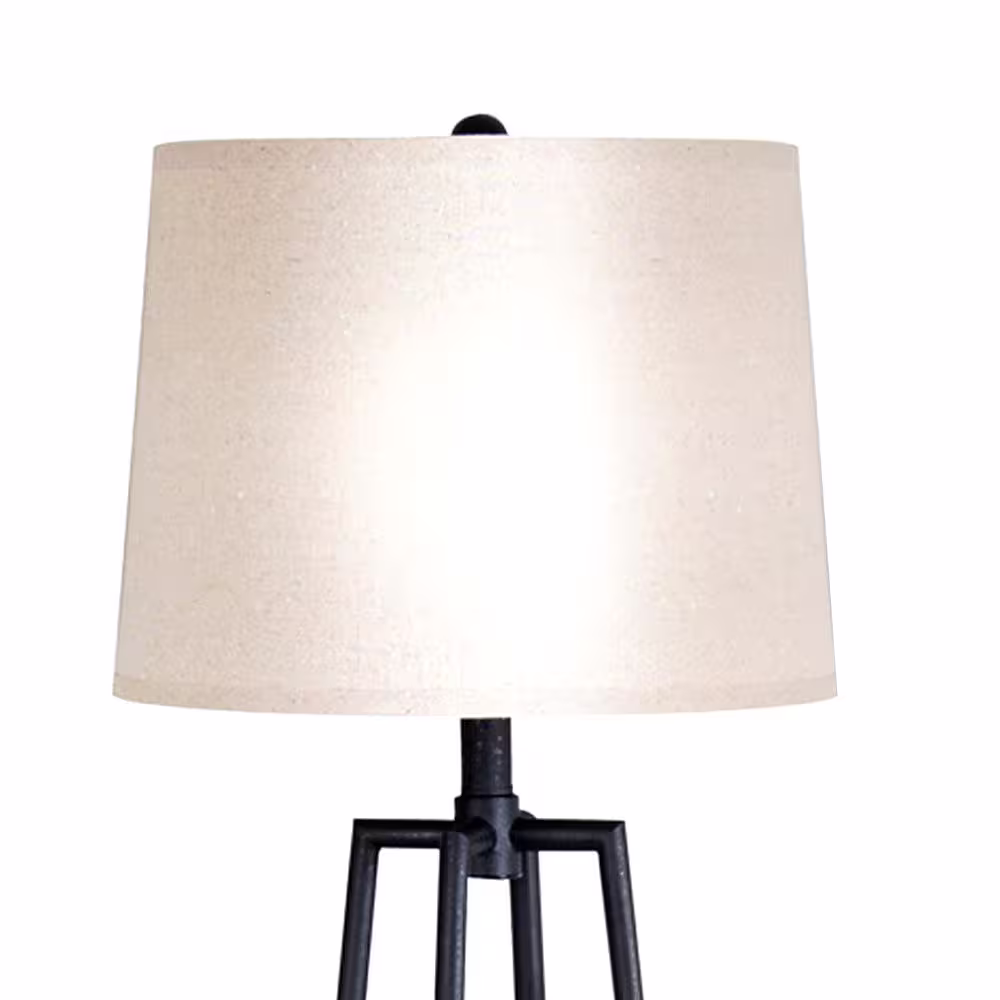 Cresswell 58 in. Distressed Iron Etagere Floor Lamp with Linen Shade