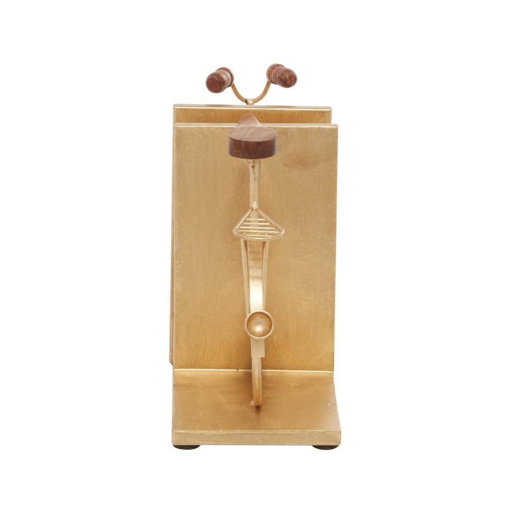 Litton Lane Gold Metal Bike Bookends with Wood Accents (Set of 2)