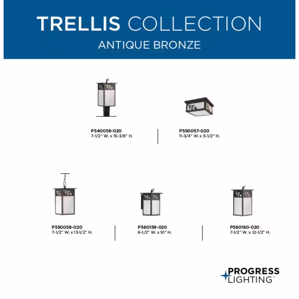 Progress Lighting Trellis Collection 1-Light Antique Bronze White Art Glass Craftsman Outdoor Post Lantern Light