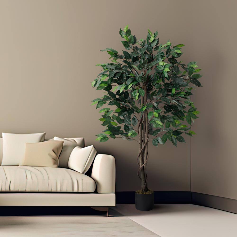 None 48 in. Faux Ficus Artificial Tree in Planter (2 Pack)