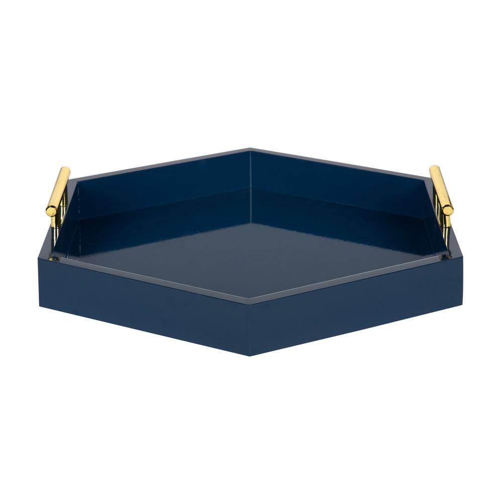 Kate and Laurel Lipton 18 in. x 18 in. Navy Blue Hexagon Decorative Tray