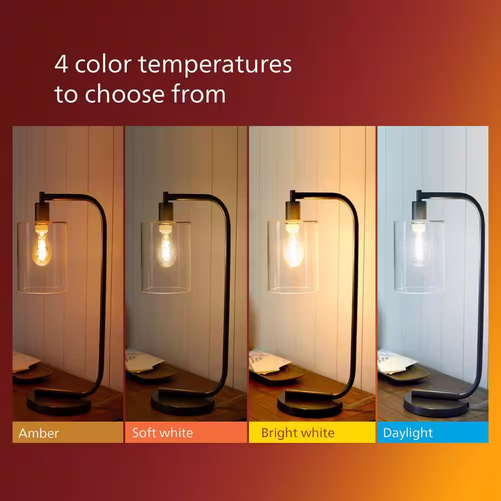 Philips 40-Watt Equivalent ST19 Clear Glass Dimmable E26 Vintage Edison LED Light Bulb Soft White 2700K (4-Pack)