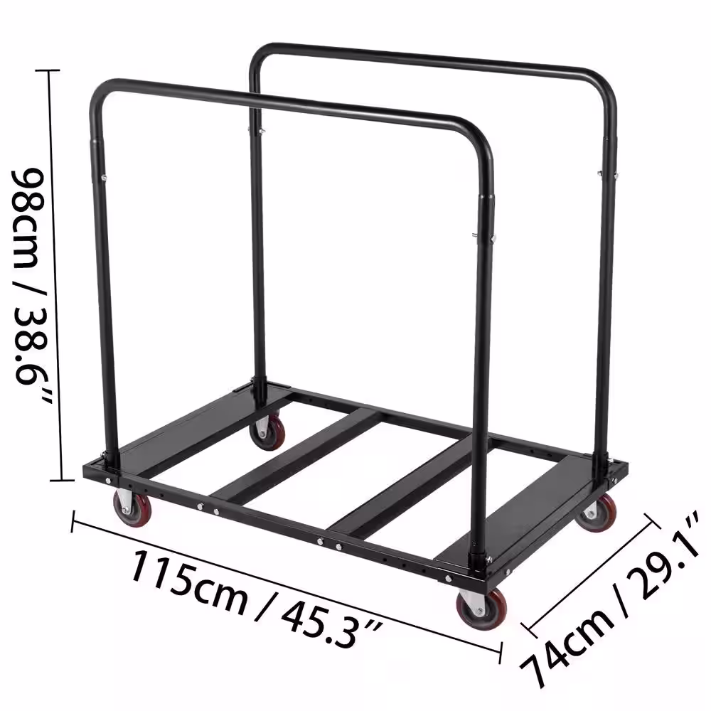 VEVOR Folding Table Cart Black Table Rack for 60 in. Round Tables Heavy Duty Table Trolley Black Desk Kitchen Cart Steel Frame