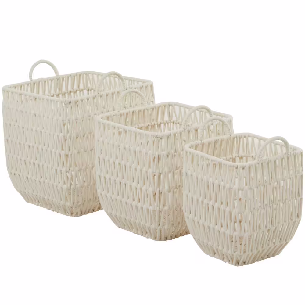 Litton Lane Cotton Handmade Storage Basket with Handles (Set of 3)