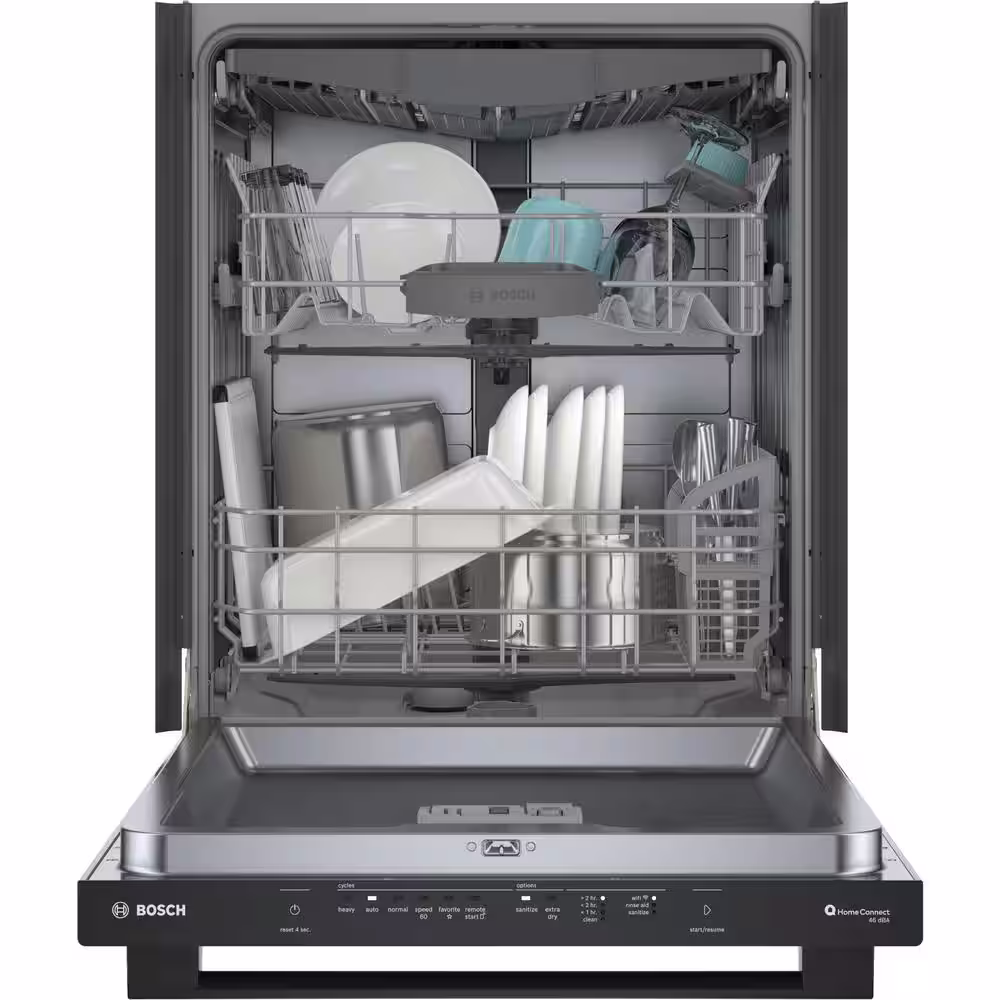 Bosch 100 Series Premium 24 in. Black Top Control Tall Tub Dishwasher with Hybrid Stainless Steel Tub, 46 dBA