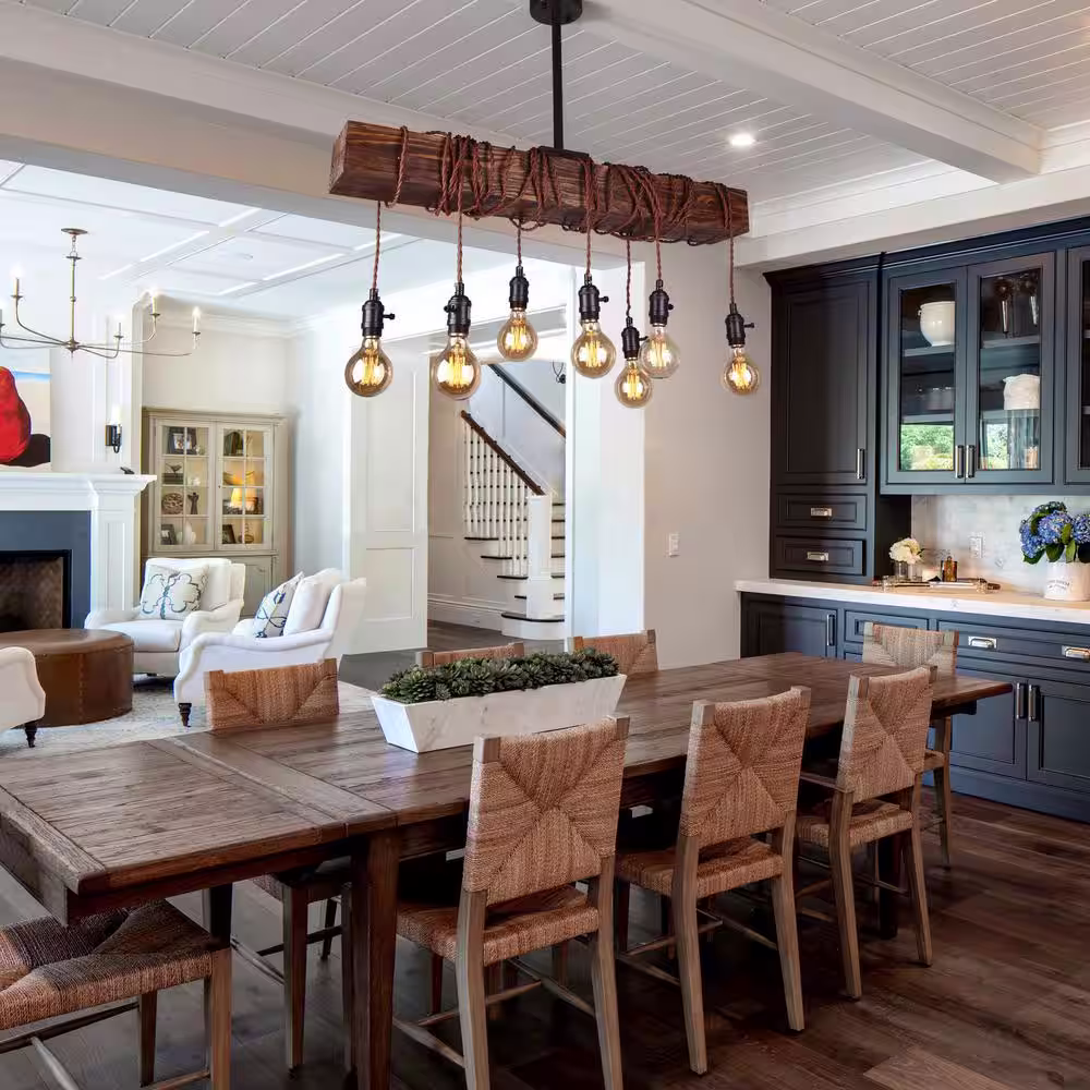 Flint GARDEN Farmhouse 8-Light Distressed Wood Chandelier Rustic Kitchen Island Dining Table Pendant Lighting