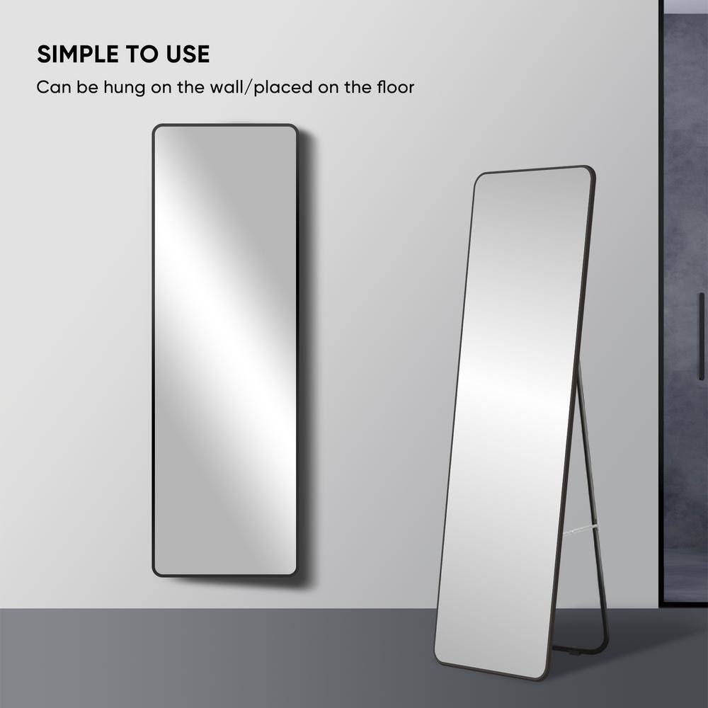 ELLO&ALLO 20 in. W x 63 in. H Rectangular Classic Black Framed Full Length Floor Standing Mirror Leaning or Wall Bathroom Mirror
