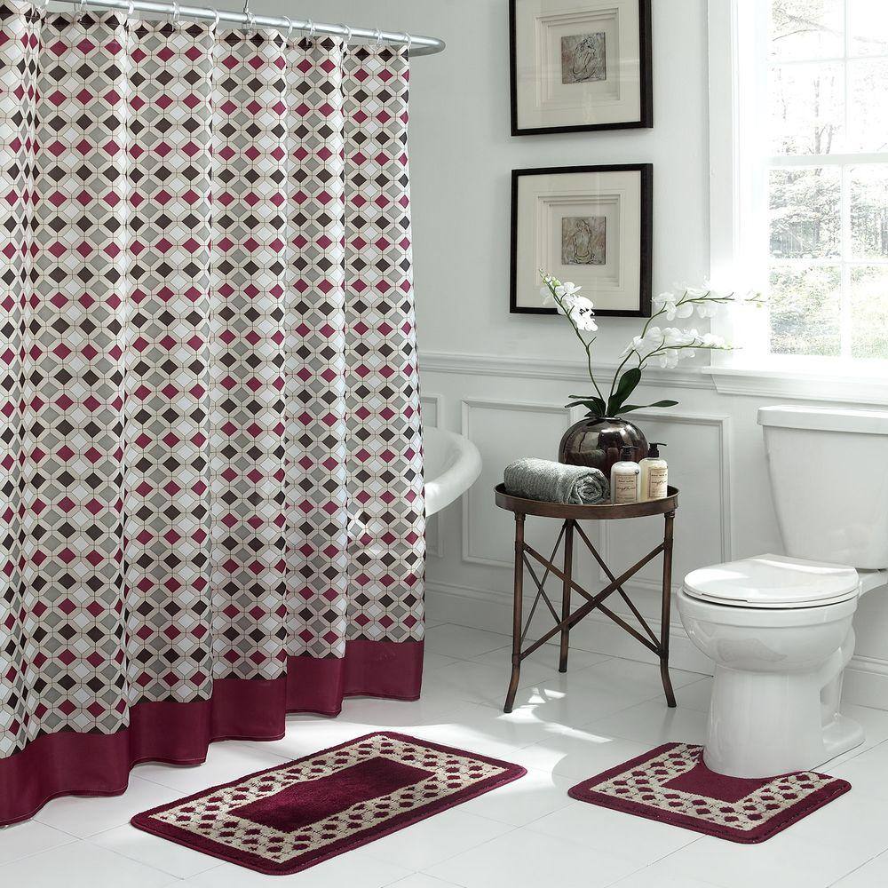 Bath Fusion Christine Barn Red/Espresso 15-Piece Bath Rug and Shower Curtain Set