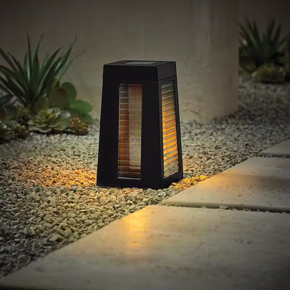 Hampton Bay Ambrose Solar 6 Lumens Matte Black Integrated LED Flicker Flame Lantern Path Light; Weather/Water/Rust Resistant