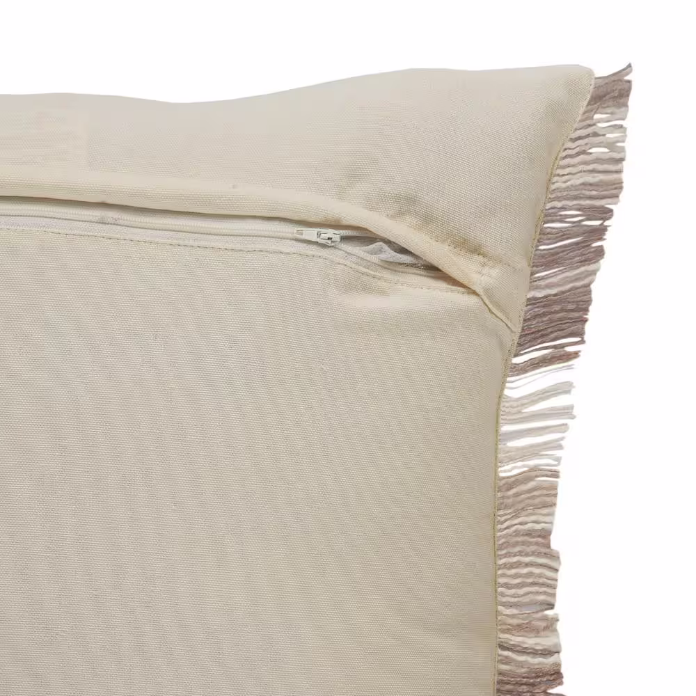 LR Home Angelica Beige / Cream Striped Fringed Casual Soft Poly-fill 20 in. x 20 in. Throw Pillow