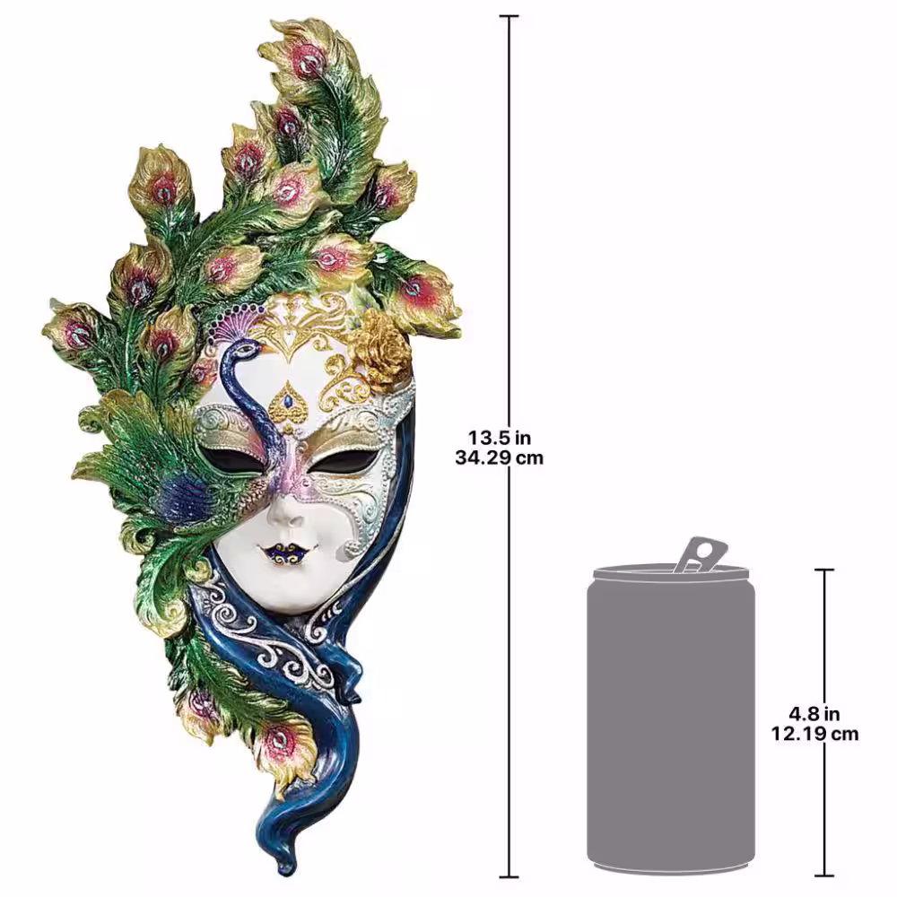 Design Toscano 13.5 in. x 6.5 in. Mask of Venice Peacock Wall Mask Sculpture