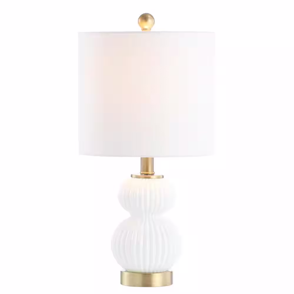 JONATHAN Y Daphne 20 in. White/Brass Ribbed Metal/Glass LED Table Lamp