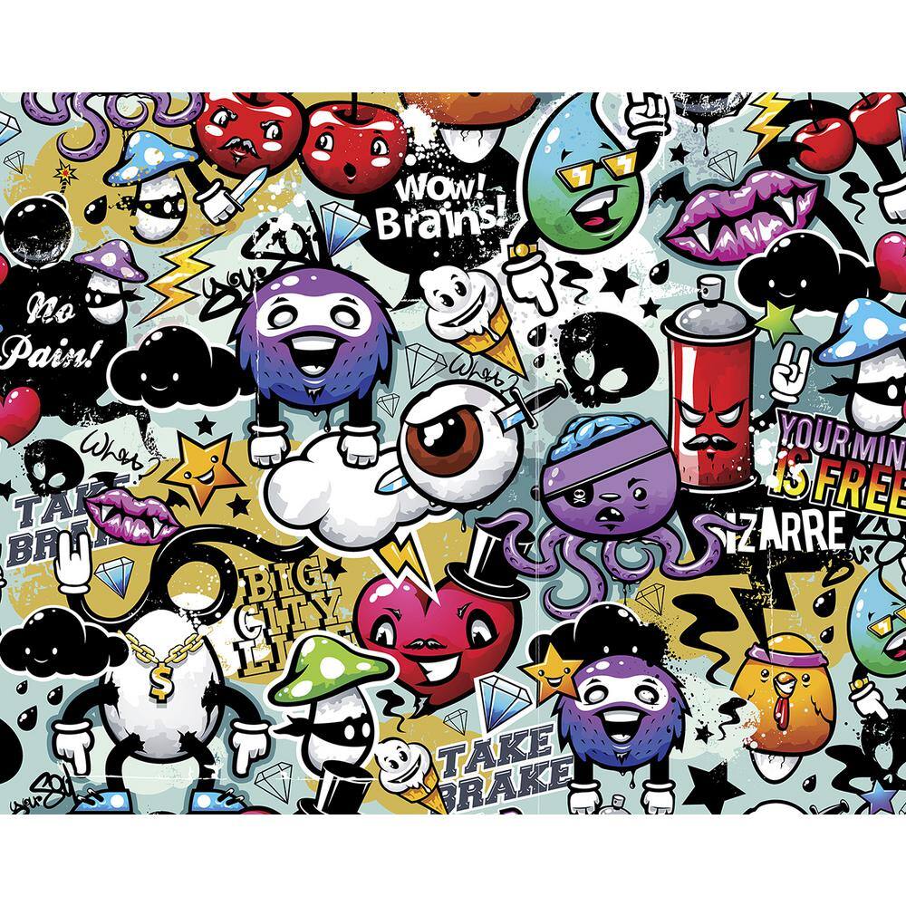 Brewster 118 in. x 98 in. Graffiti Monster Wall Mural